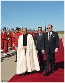 2012 - Il Presidente della Repubblica della Tunisia con Sua Maestà il Re Mohammed VI, durante la sua visita nel Regno del Marocco.