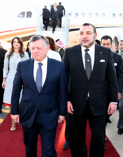 Sua Maestà il Re del Marocco Mohammed VI  e Sua Maestà il Re  di Giordania Abdallah II durante il suo arrivo in Marocco.